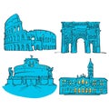 Rome Italy Colored Landmarks