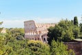 Rome, Italy Colosseum or Coliseum ancient ruins background blue sky stone arches and sunset Royalty Free Stock Photo