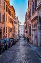 Rome, Italy - Dec 25, 2017 - Ancient pavement street in the morn