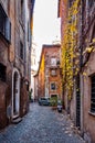 Rome, Italy - Dec 25, 2017 - Narrow street in the central part o