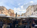 Rome, Italy - December 7, 2019. busy outdoor market on a piazza
