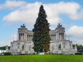 Rome, Italy - December 2021: Crhistmas or xmas tree on Venezia Square in Rome in front of Altar of the Fatherland city center for