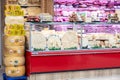 Gastronomy department with cheese and cold cuts counter. Royalty Free Stock Photo