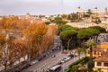 Autumn panoramic cityscape of Rome from the Orange Garden on the Aventine hill and Tiber river Royalty Free Stock Photo