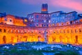 Rome, Italy. Enchanting blue hour shot of Trajan Market, Ancient Rome