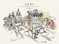 Rome, Italy, Europe. The Roman Forum. Vintage travel sketch, artistic drawing. Retro style touristic postcard Royalty Free Stock Photo