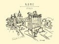 Rome, Italy, Europe. The Roman Forum. Vintage travel sketch, artistic drawing. Retro style touristic postcard Royalty Free Stock Photo