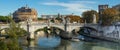 Rome, Italy - view of a bridge over Tiber river and of the Mausoleum of Hadrian, usually known as Castel Sant`Angelo Royalty Free Stock Photo