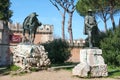 Rome, Italy - Villa Borghese: Bronze statue of an alpine soldier and his mule outside of the Pietro Canonica museum