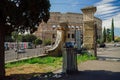 Rome, Italy garbage bin full of litter before the Colosseum. Royalty Free Stock Photo