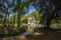 Rome Italy. Garden of Villa Borghese. Lake with boats and temple