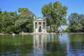 Rome Italy. Garden of Villa Borghese. Lake with boats and temple