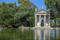 Rome Italy. Garden of Villa Borghese. Lake with boats and temple