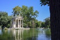 Rome Italy. Garden of Villa Borghese. Lake with boats and temple