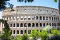 ROME, Italy: Great Roman Colosseum Coliseum, Colosseo also known as the Flavian Amphitheatre. Famous world landmark. Scenic urba Royalty Free Stock Photo