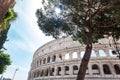 ROME, Italy: Great Roman Colosseum Coliseum, Colosseo also known as the Flavian Amphitheatre. Famous world landmark. Scenic urba Royalty Free Stock Photo
