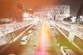 Rome, Italy. Highlight View Of Colosseum Also Known As Flavian Amphitheatre In Evening Night Time. Night Traffic Light Royalty Free Stock Photo