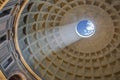 Rome, Italy - Interior of Roman Pantheon ancient temple, presently catholic Basilica, with its characteristic dome with an oculus Royalty Free Stock Photo