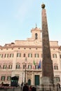 Montecitorio Obelisk and the building of the Chamber of Deputies in Rome, Italy