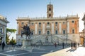 Rome, Italy - January 11, 2019: People on the square at the Capitolium in Rome, Italy