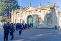 People waiting to get a view of Saint Peter`s Basilica through the keyhole of the door leading to the Villa del Priorato di Malta.