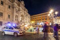 Police car at the Trevi Fountain in Rome at night, Italy Royalty Free Stock Photo