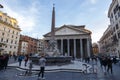 Rome, Italy, January 25th, 2019: front view of the Pantheon and surrondings with a group of tourist. Also known as Santa Maria