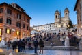 Rome, Italy - January 10, 2019: Tourists walking on Spanish steps in Rome at dusk, Italy Royalty Free Stock Photo