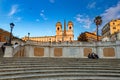 Rome, Italy - January 10, 2019: Tourists walking on Spanish steps in Rome at sunset, Italy Royalty Free Stock Photo