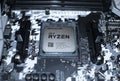 Rome,italy - july 1 2020: Amd ryzen 3600 desktop pc cpu installed on hi tech motherboard,computer components Royalty Free Stock Photo