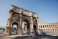 Rome, Italy - July 27, 2022: Arch of Constantine tousists, summer vacation, Rome, Italy