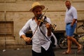 Rome, Italy - July 27, 2020: Italian violinist of a street band