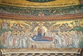Jacopo Torriti`s mosaic `The Dormition of the Virgin Mary` 1296 in the apse of the Papal Basilica of Santa Maria Maggiore, Rome,