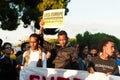 Rome, Italy - 20 june 2018: african migrants and refugees march asking for hospitality and residence permit Royalty Free Stock Photo