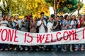 Rome, Italy - 20 june 2018: african migrants and refugees march asking for hospitality and residence permit