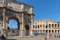 Amazing view of Arch of Constantine near Colosseum in city of Rome, Italy Royalty Free Stock Photo