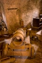 Rome, Italy - 23 June 2018: Ancient Catapult cannon weapon with cannon balls at the Castel Sant Angelo, Mausoleum of Hadrian in Royalty Free Stock Photo