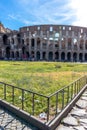 Rome, Italy - 24 June 2018: Facade of the Great Roman Colosseum (Coliseum, Colosseo), also known as the Flavian Amphitheatre.