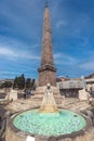 Rome, Italy. June 29, 2022: Fountain of the lions at Piazza del Popolo in Rome. Obelisk and tourists