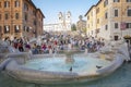 ROME, ITALY- JUNE 23 2022: Fountain on the Piazza di Spagna square and the Spanish Steps in Rome, Italy Royalty Free Stock Photo