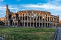 Rome, Italy - 24 June 2018: Golden sunset at the Great Roman Colosseum (Coliseum, Colosseo), also known as the Flavian Royalty Free Stock Photo