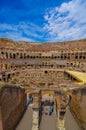 ROME, ITALY - JUNE 13, 2015: Inside Roman Coliseum, excellent view like honeycomb with nice sky Royalty Free Stock Photo