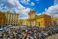 ROME, ITALY - JUNE 13, 2015: Nice church in the center of Rome city, outside motorcycle parking place