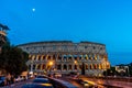 Rome, Italy - 24 June 2018: Night at the Great Roman Colosseum (Coliseum, Colosseo), also known as the Flavian Amphitheatre with Royalty Free Stock Photo