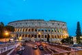 Rome, Italy - 24 June 2018: Night at the Great Roman Colosseum (Coliseum, Colosseo), also known as the Flavian Amphitheatre with Royalty Free Stock Photo