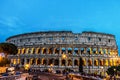 Rome, Italy - 24 June 2018: Night at the Great Roman Colosseum (Coliseum, Colosseo), also known as the Flavian Amphitheatre with Royalty Free Stock Photo