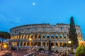 Rome, Italy - 24 June 2018: Night at the Great Roman Colosseum (Coliseum, Colosseo), also known as the Flavian Amphitheatre with Royalty Free Stock Photo