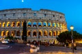 Rome, Italy - 24 June 2018: Night at the Great Roman Colosseum (Coliseum, Colosseo), also known as the Flavian Amphitheatre with Royalty Free Stock Photo