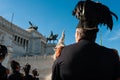 Rome, Italy - 2 june 2018: official italian army brass band musician playing in city center during military parade in fron of