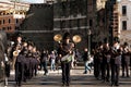 Rome, Italy - 2 june 2018: official italian army brass band musician playing in city center during military parade